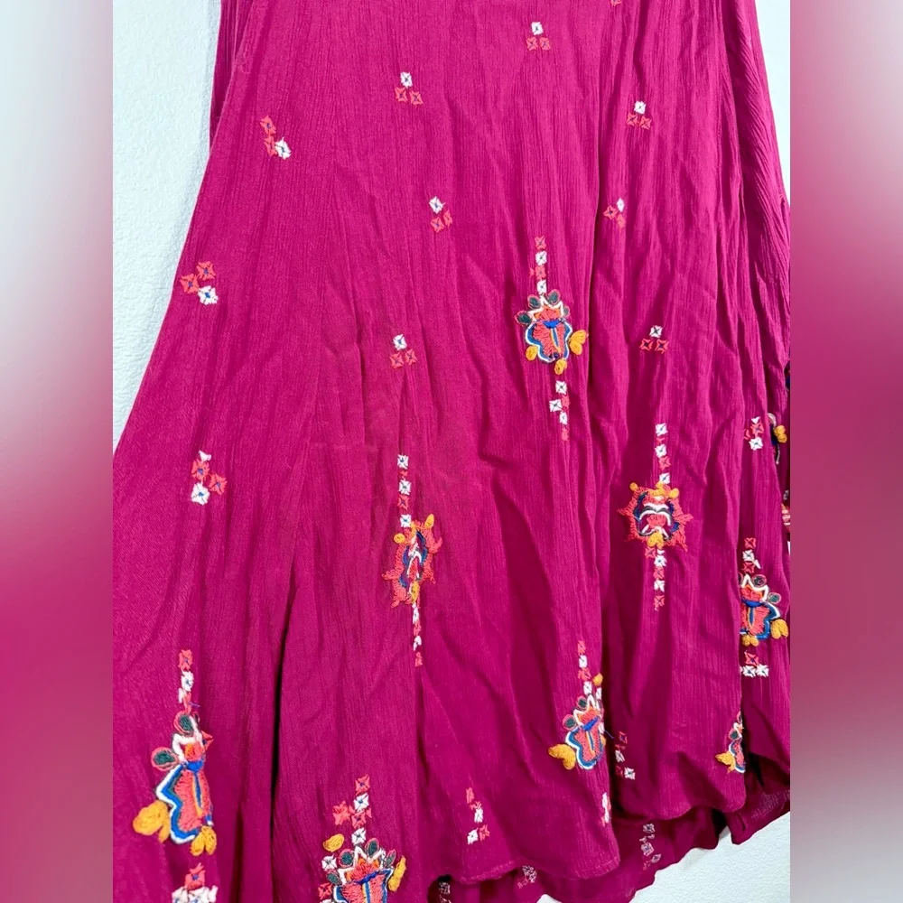 Free People Dress Burgundy Backless Embroidery Floral Long Sleeve Pocket Women M - Picture 5 of 10